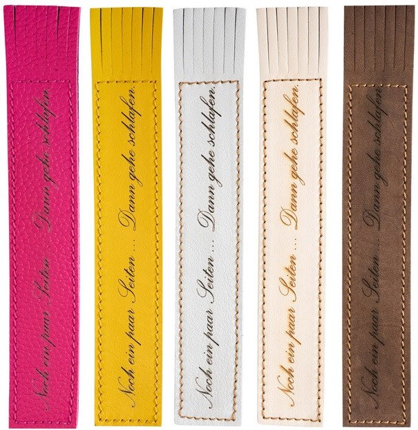 Kožená záložka se střapci Noch ein paar Seiten Dan gehe Schlafen