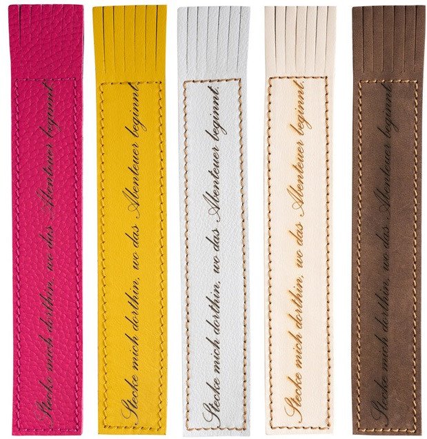 Kožená záložka se střapci Stecke mich dorthin wo das Abenteuer beginnt