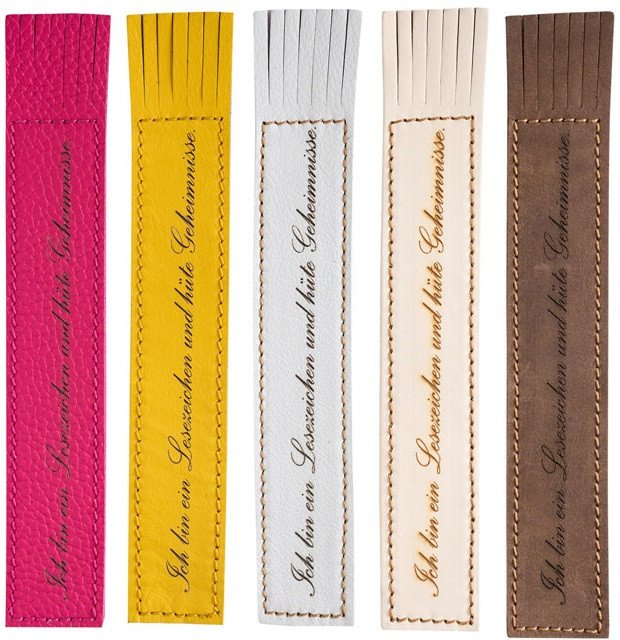 Kožená záložka se střapci Ich bin ein Lesezeichen