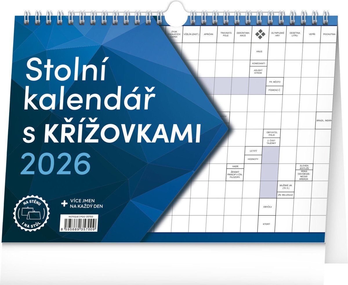 Kalendář 2026 stolní s křížovkami s háčkem 30 × 21 cm
