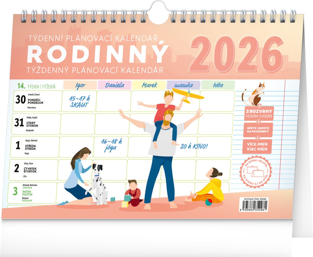 Kalendář 2026 Rodinný plánovací s háčkem 30 x 21 cm