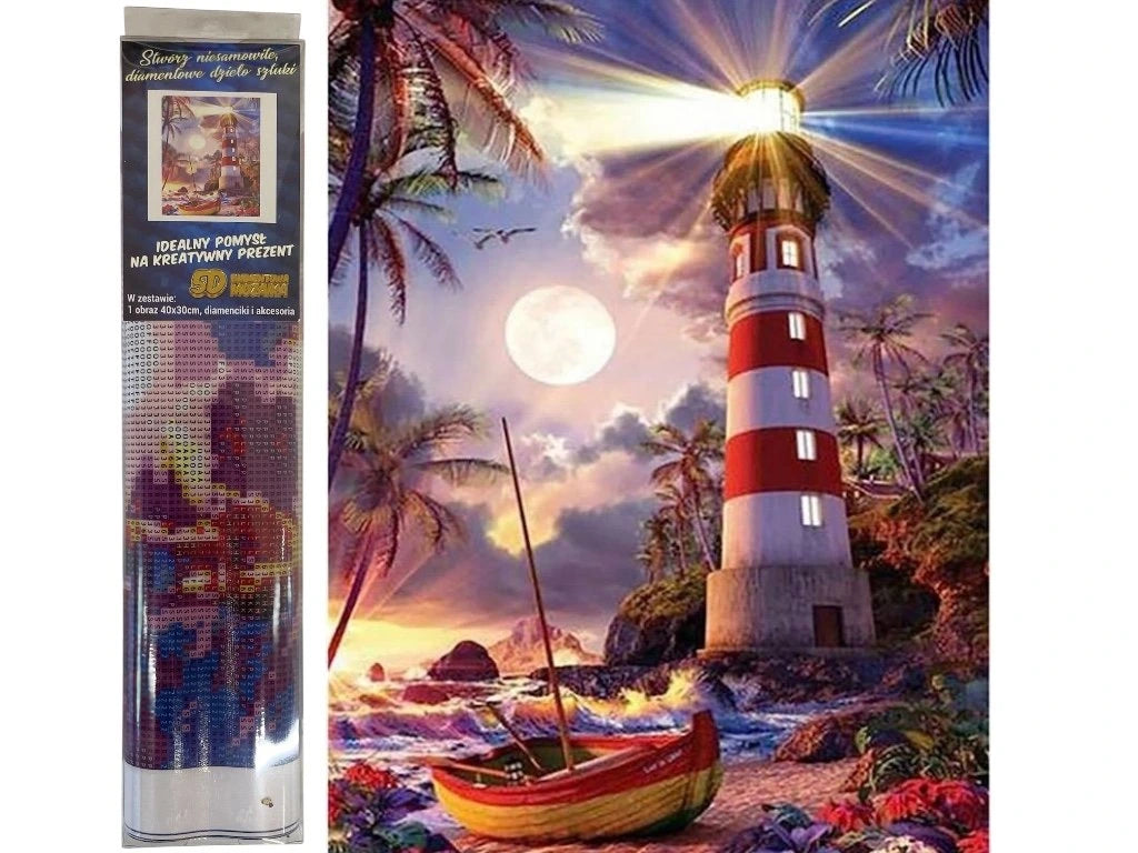 Diamantový obrázek - Maják a měsíc 30 x 40 cm