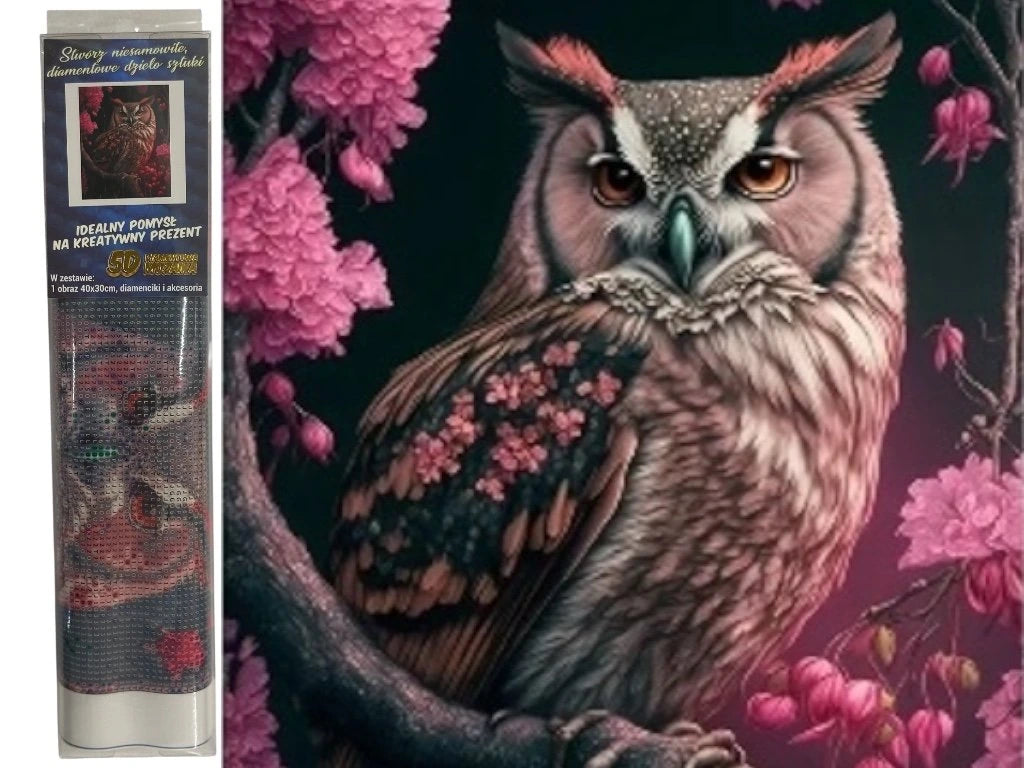 Diamantový obrázek - Výr a sakura 30 x 40 cm