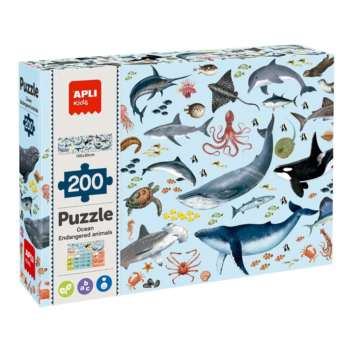 APLI edukativní puzzle – Ohrožená zvířata v oceánu 200 ks