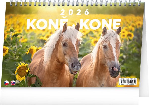 Kalendář 2026 stolní: Koně - Kone, 23,1 x 14,5 cm