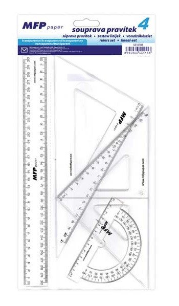 Set 4 ks rýsovacích potřeb - čirý