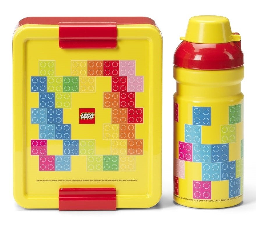 LEGO Brick svačinový set láhev a box - červenážlutá