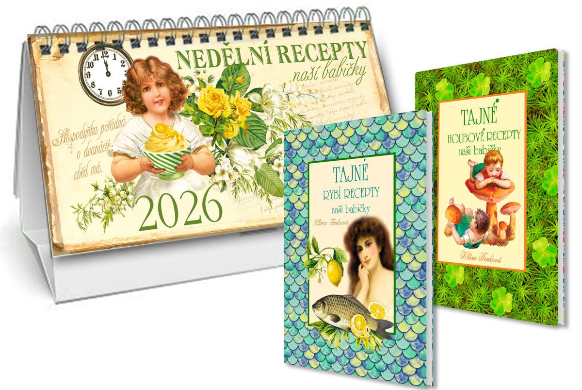 Kalendář 2026 Nedělní menu  Tajné rybí recepty  Tajné houbové recepty – Trnková Klára