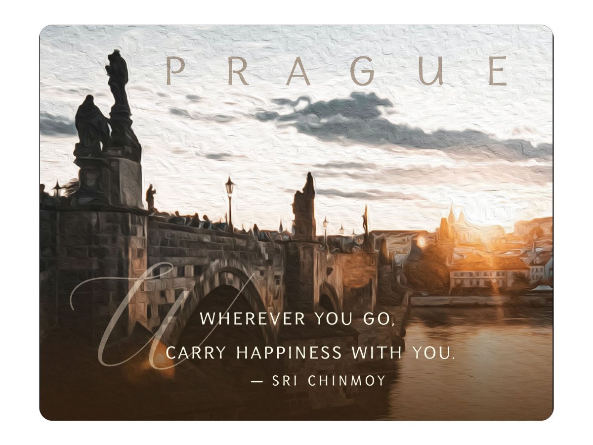 Magnet na lednici Prague Wherever you go Carry Happiness With You