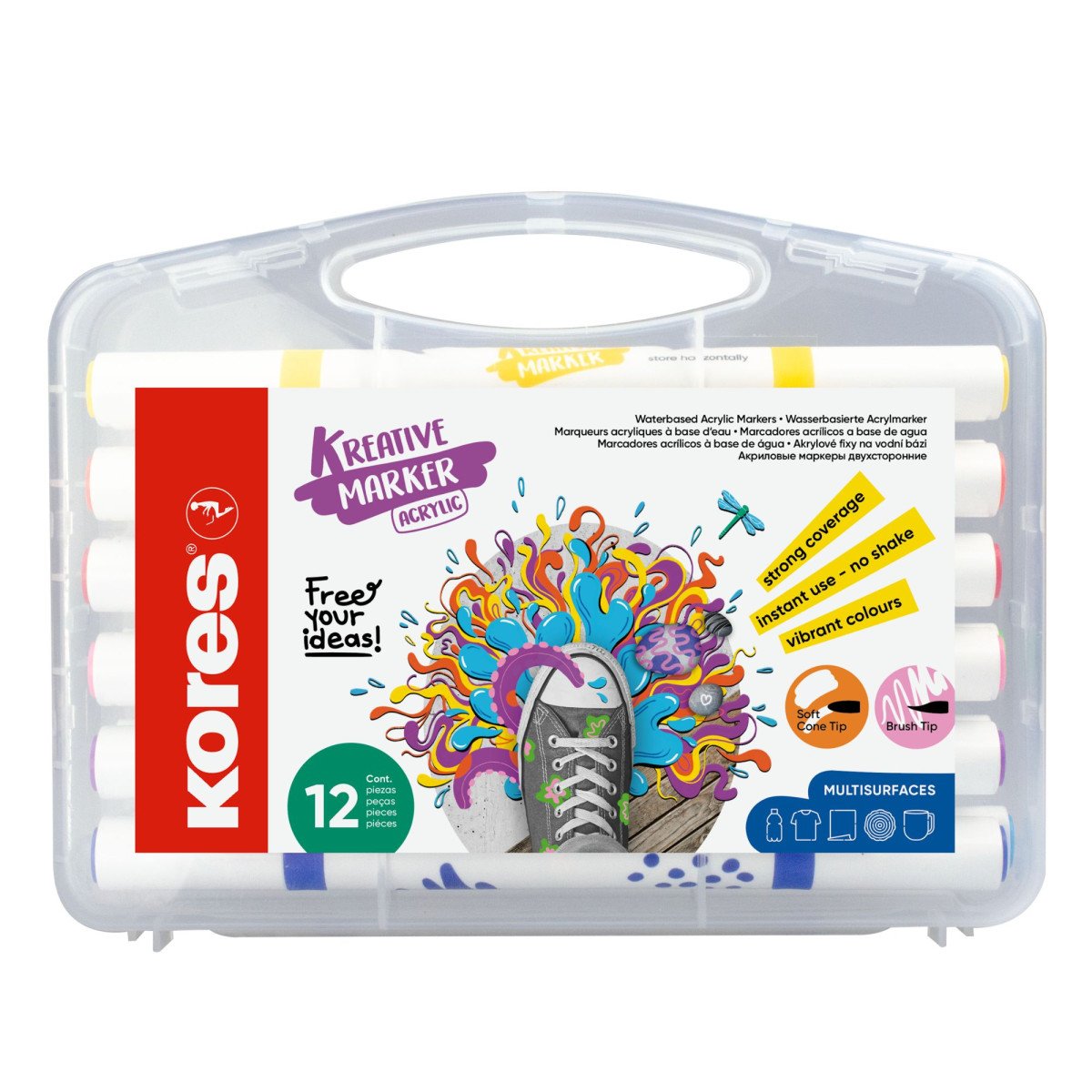 Kores akrylové popisovače oboustranný hrot 2 v 1 - set 12 barev