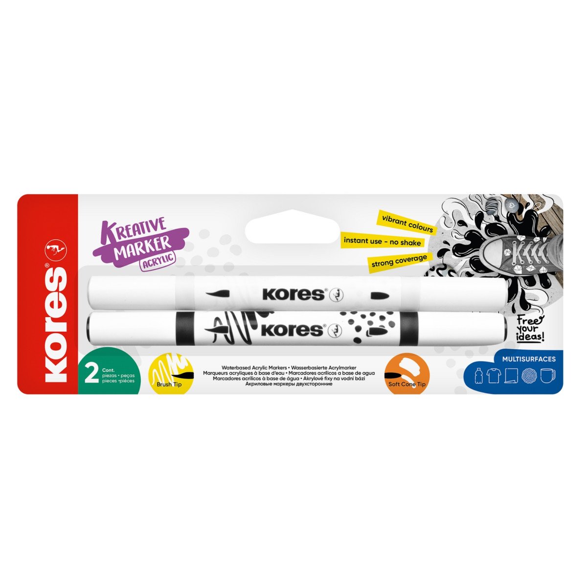 Kores akrylové popisovače oboustranný hrot 2 v 1 - set 2 barev