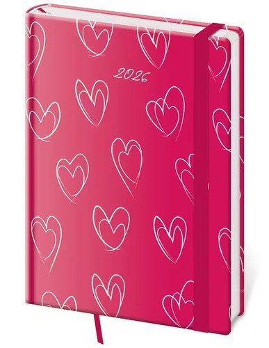 Diář 2026 denní A5 Vario - Hearts s gumičkou
