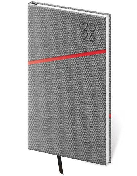 Diář 2026 týdenní kapesní Grife - šedočervená