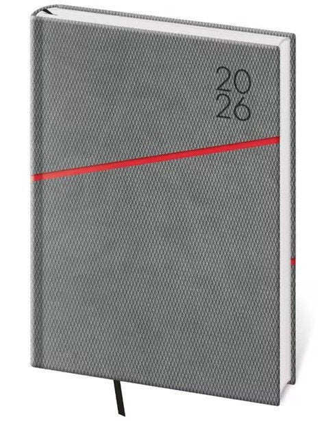Diář 2026 týdenní A5 Grife - šedočervená
