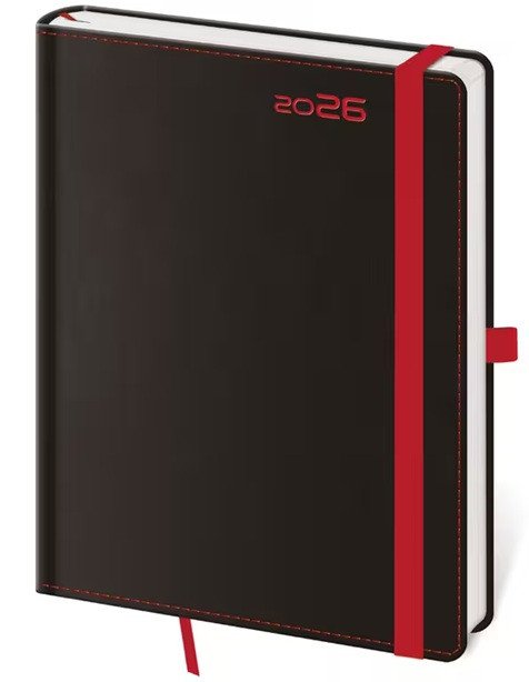 Diář 2026 denní A5 Black Red s poutkem