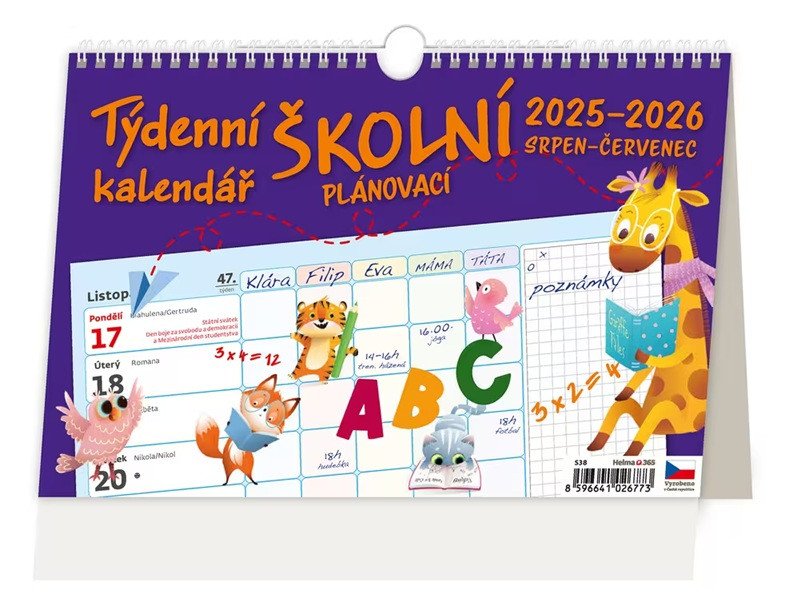 Kalendář stolní 2026 - Týdenní ŠKOLNÍ plánovací