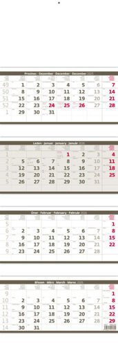 Kalendář nástěnný 2026 - Čtyřměsíční skládaný šedý