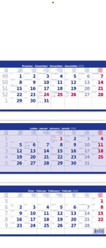 Kalendář nástěnný 2026 - Tříměsíční skládaný modrý