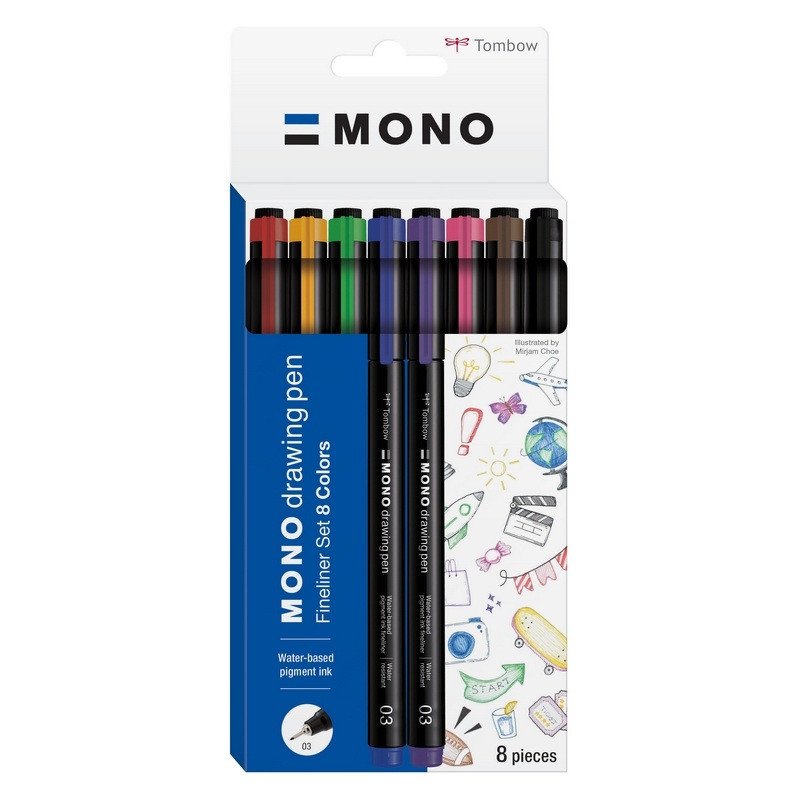 Tombow Fineliner MONO drawing pen set 035mm - 8ks