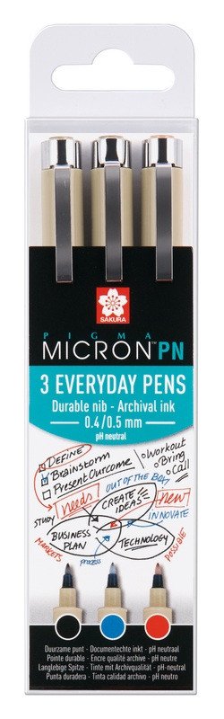 SAKURA sada Pigma Micron PN - 3 ks černý modrý červený