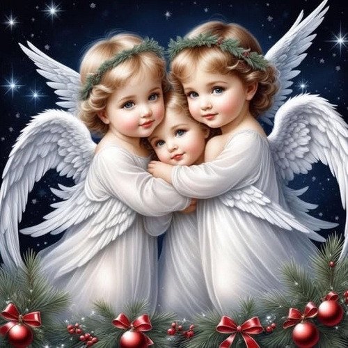 Diamantový obrázek - Tři malí andílci 30x40 cm