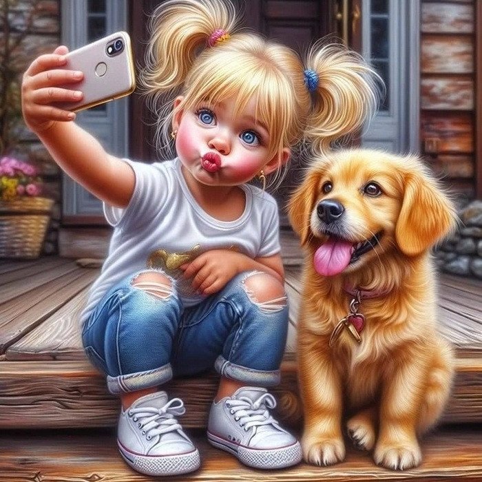 Diamantový obrázek - Selfie 30x40 cm