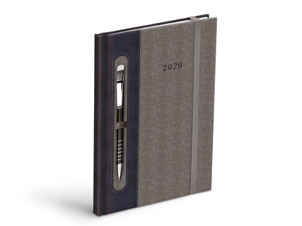Diář 2026 T805 PU dark blue/gray s gumkou na propisku