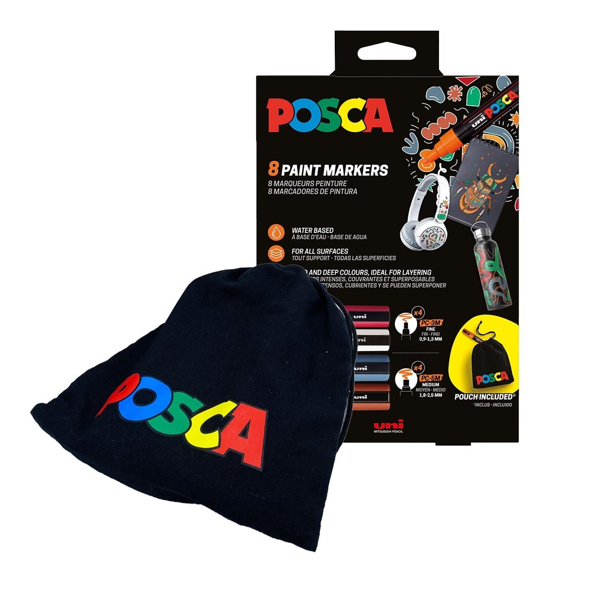 Posca sada popisovačů PC - 3M PC- 5M  - s bavlněným pytlíkem POSCA II 8 ks