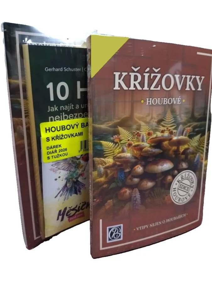 Houbový balíček s křížovkami  dárek měsíční diář 2026 s tužkou