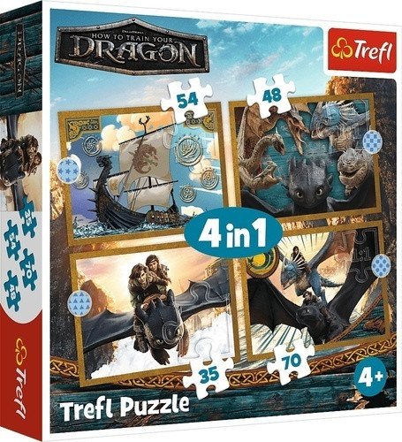 Puzzle Jak vycvičit draka: Dračí dny 4v1 (35,48,54,70 dílků)