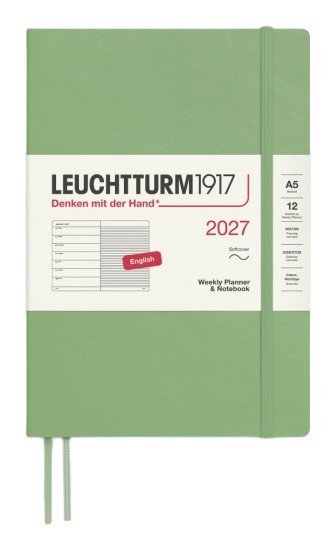 Týdenní plánovač & Zápisník Sage, Medium A5 2027, Softcover, anglicky