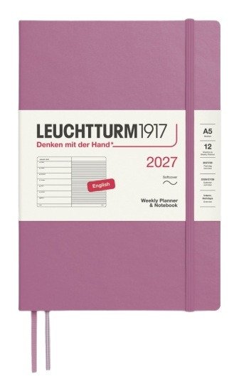 Týdenní plánovač & Zápisník Dusty Rose, Medium A5 2027, Softcover,English