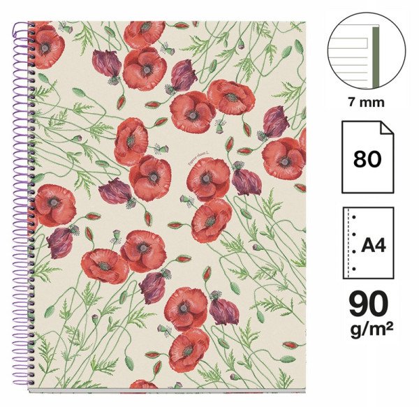 Poznámkový blok Entredos NB-1, A4, 90g, karton, 80 listů, linka - Papaver Rhoeda