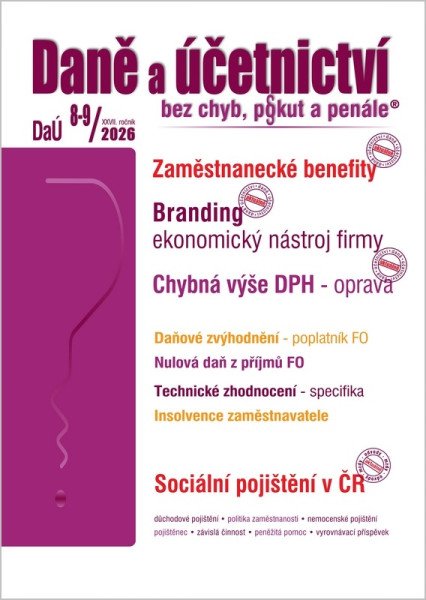 DaÚ 8-9/2026 Zaměstnanecké benefity a DPH, Branding - ekonomický nástroj firmy, Chybná výše DPH - oprava (2026)