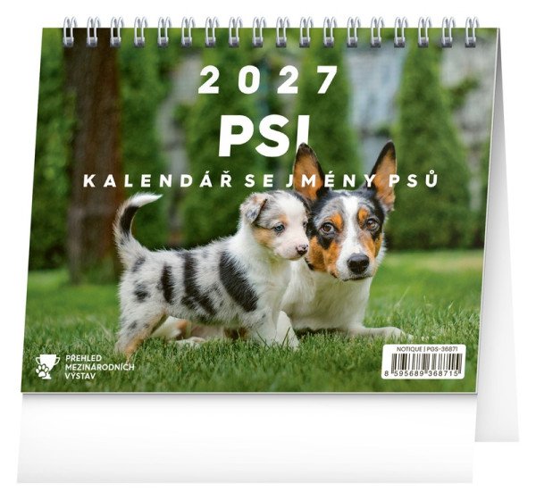 Kalendář 2027 stolní: Psi - se jmény psů, 16,5 x 13 cm