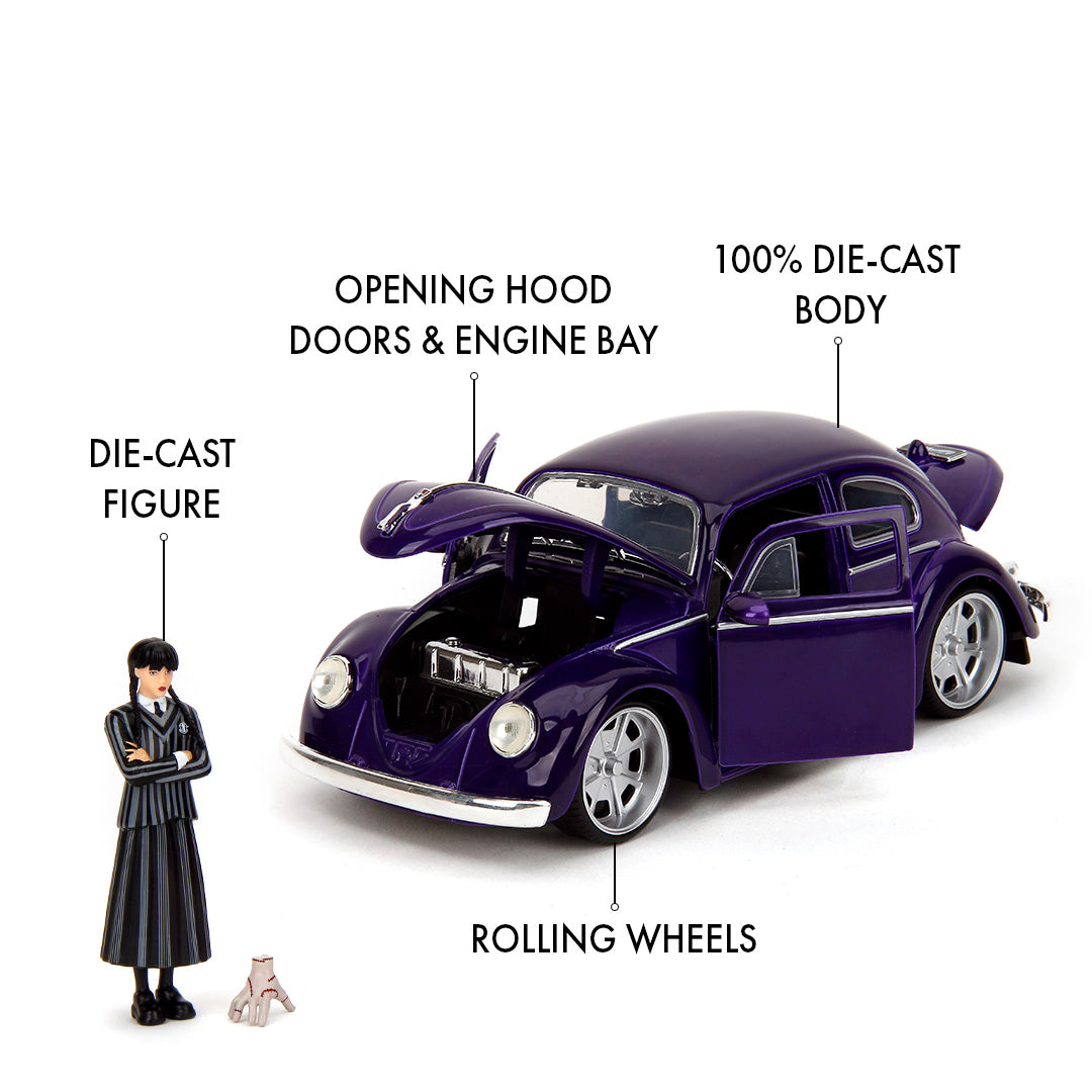 Wednesday VW Beetle 1972 Metal Model 1:24 with Figure