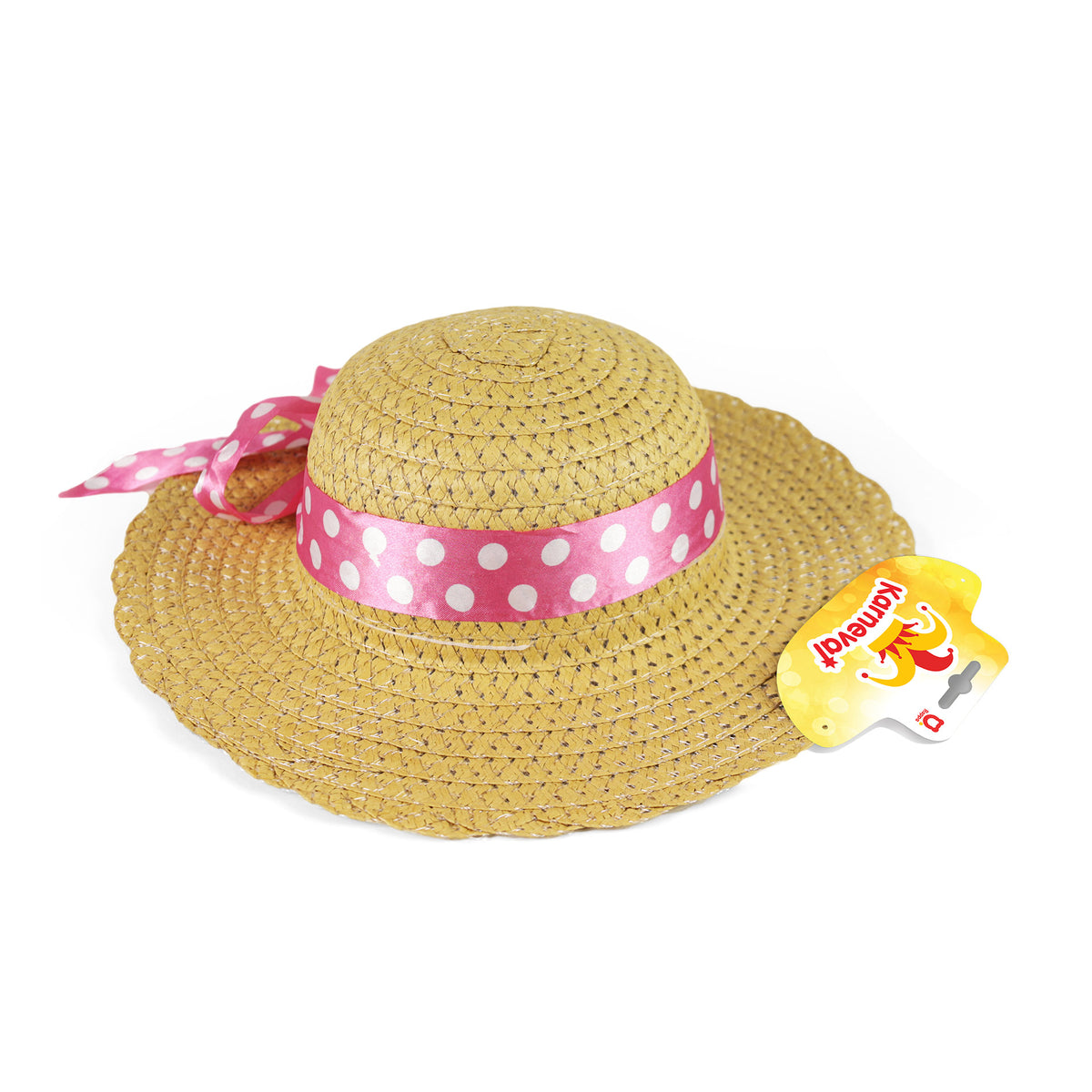Children's straw hat with pink ribbon