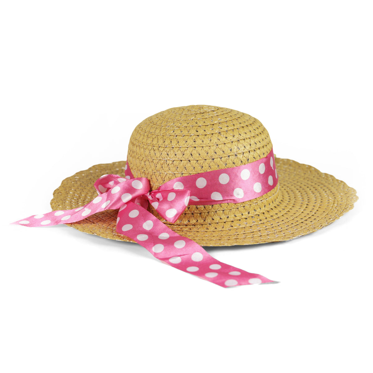 Children's straw hat with pink ribbon