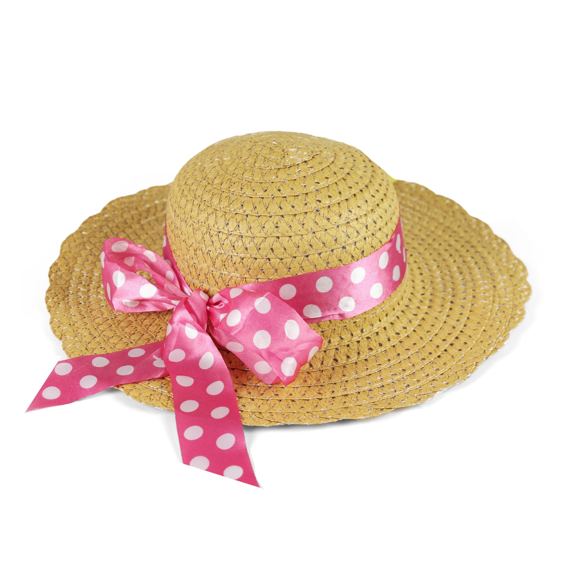 Children's straw hat with pink ribbon