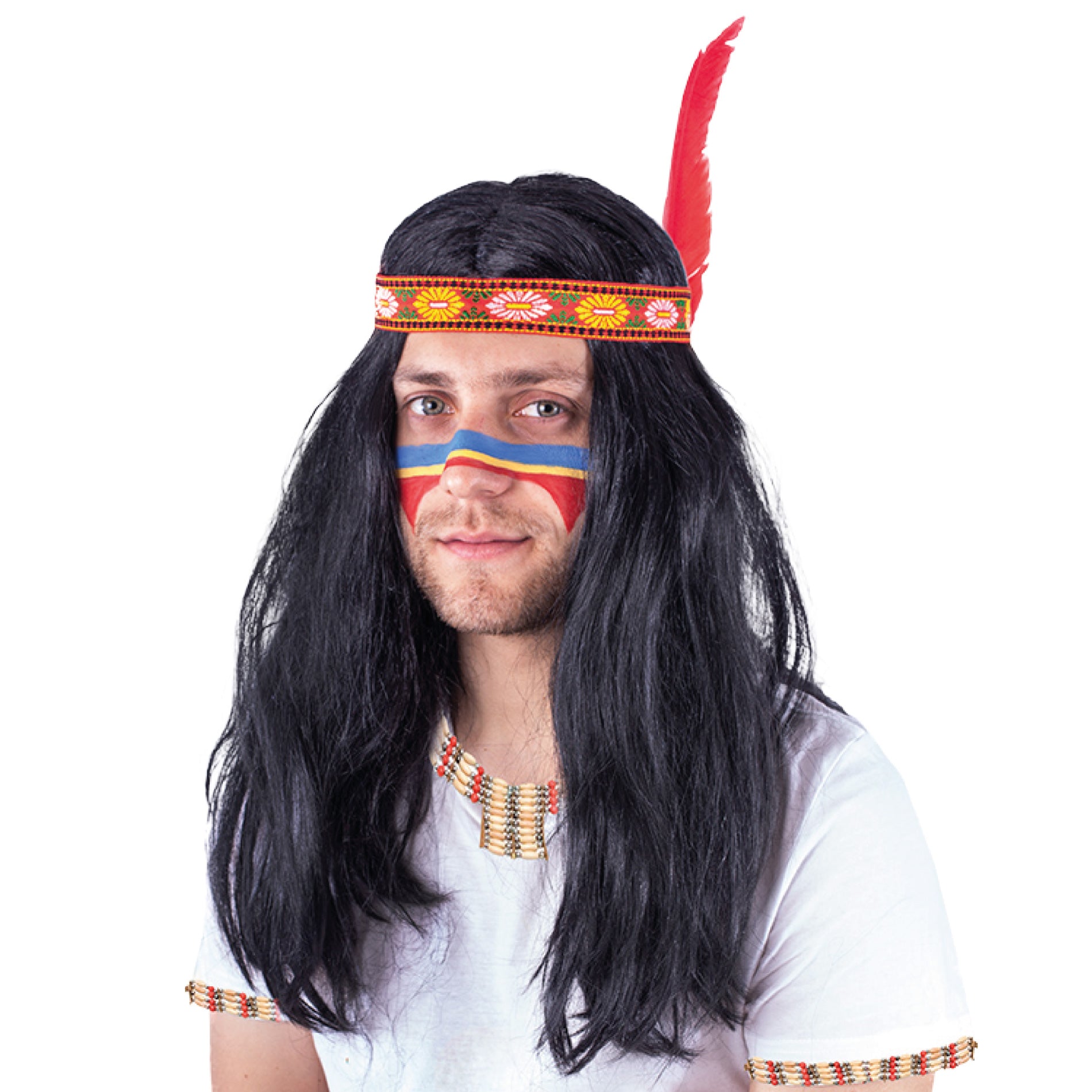 Adult Indian Costume Wig with Headband and Feather