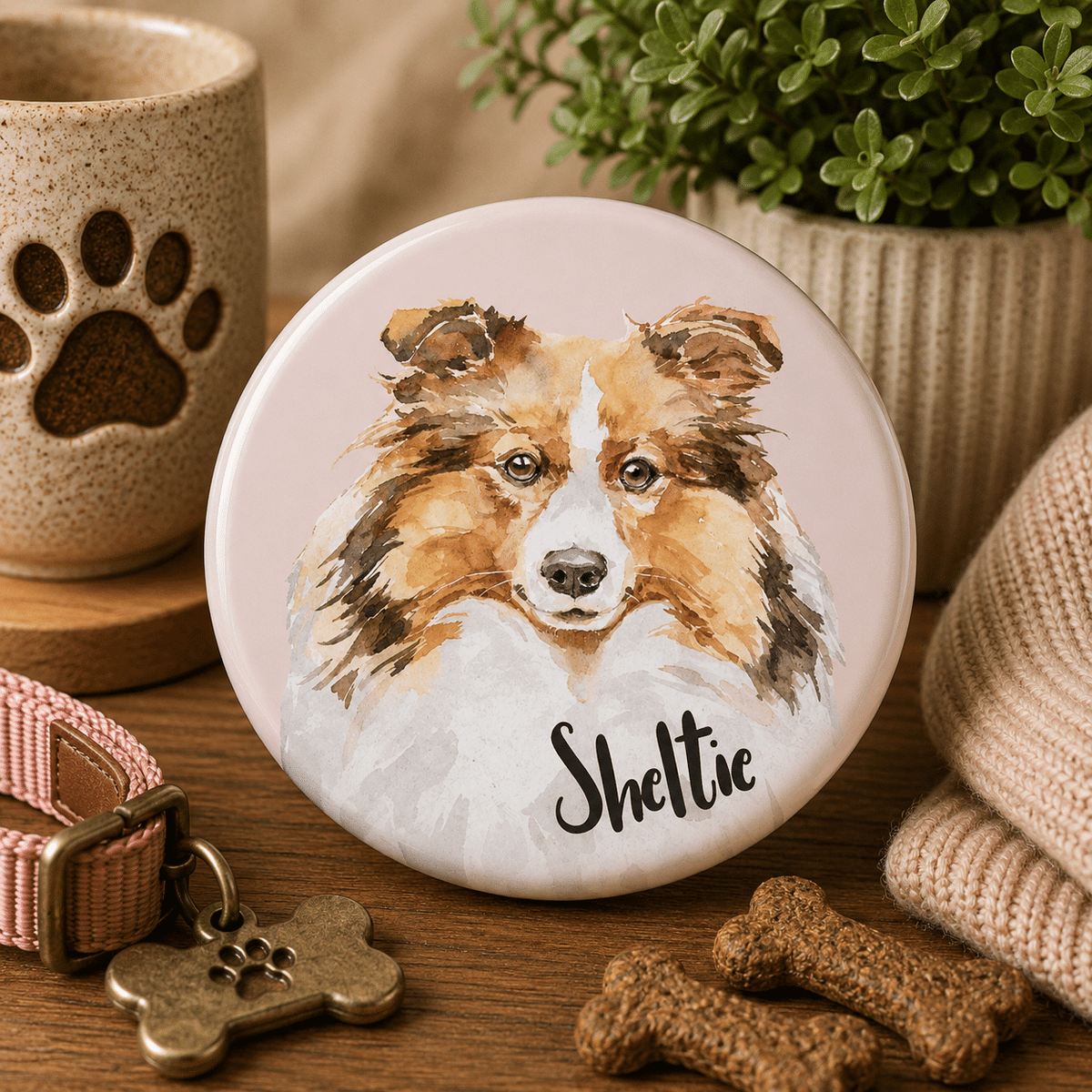 Sheltie Button Badge with Safety Pin