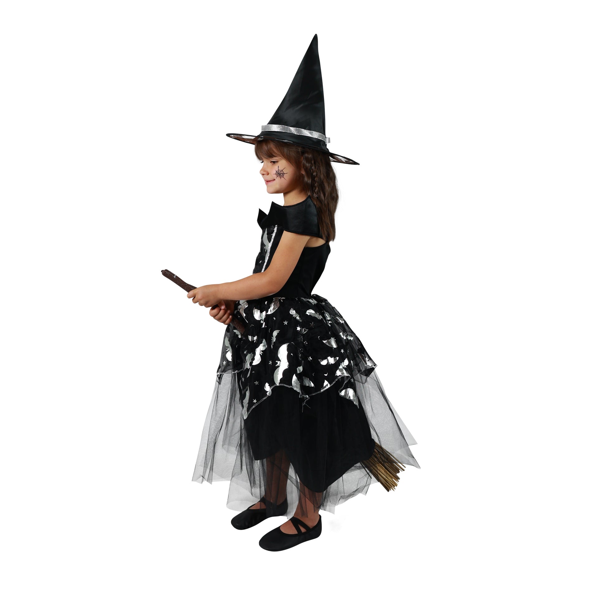 Children's witch costume with bat motifs, size S