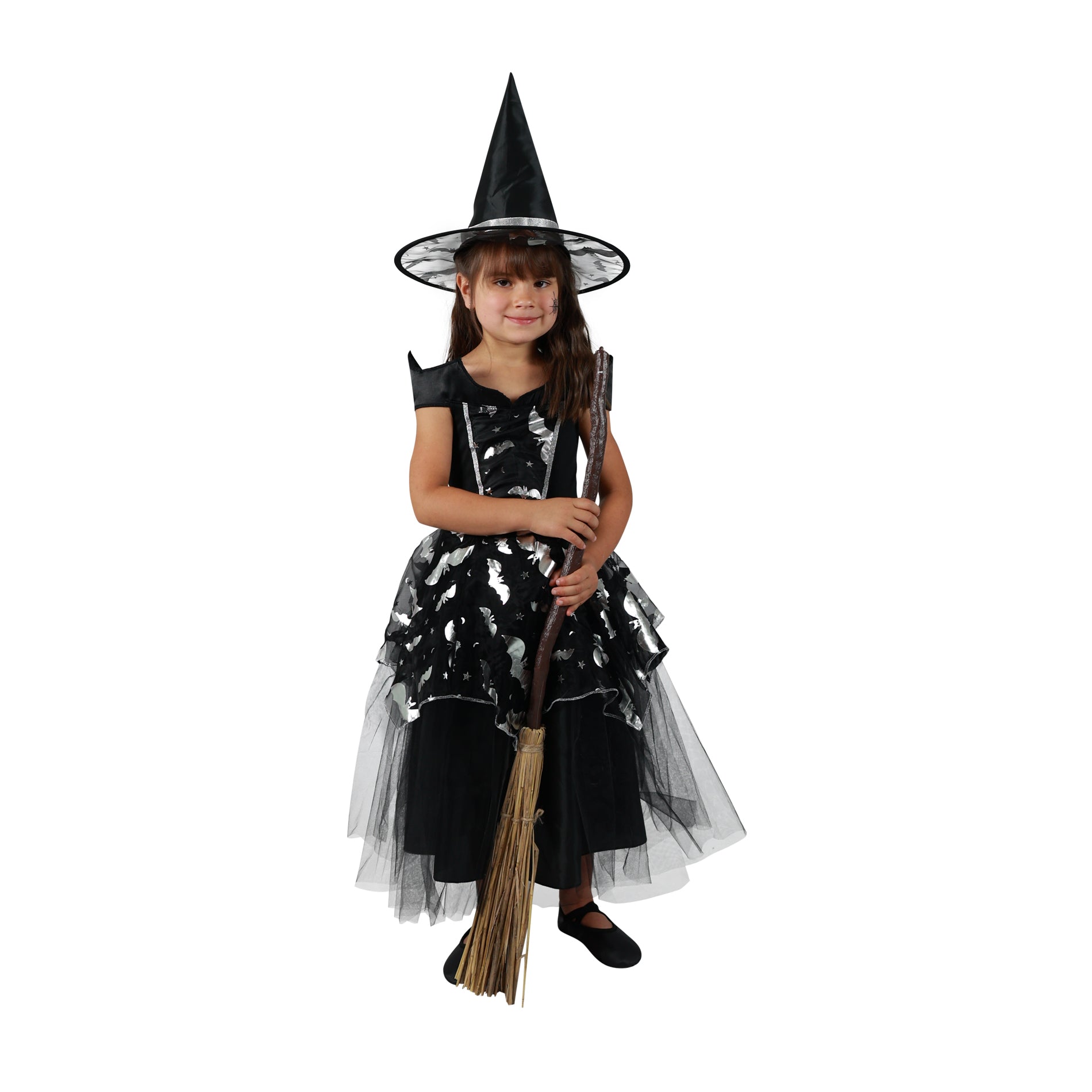 Children's witch costume with bat motifs, size S