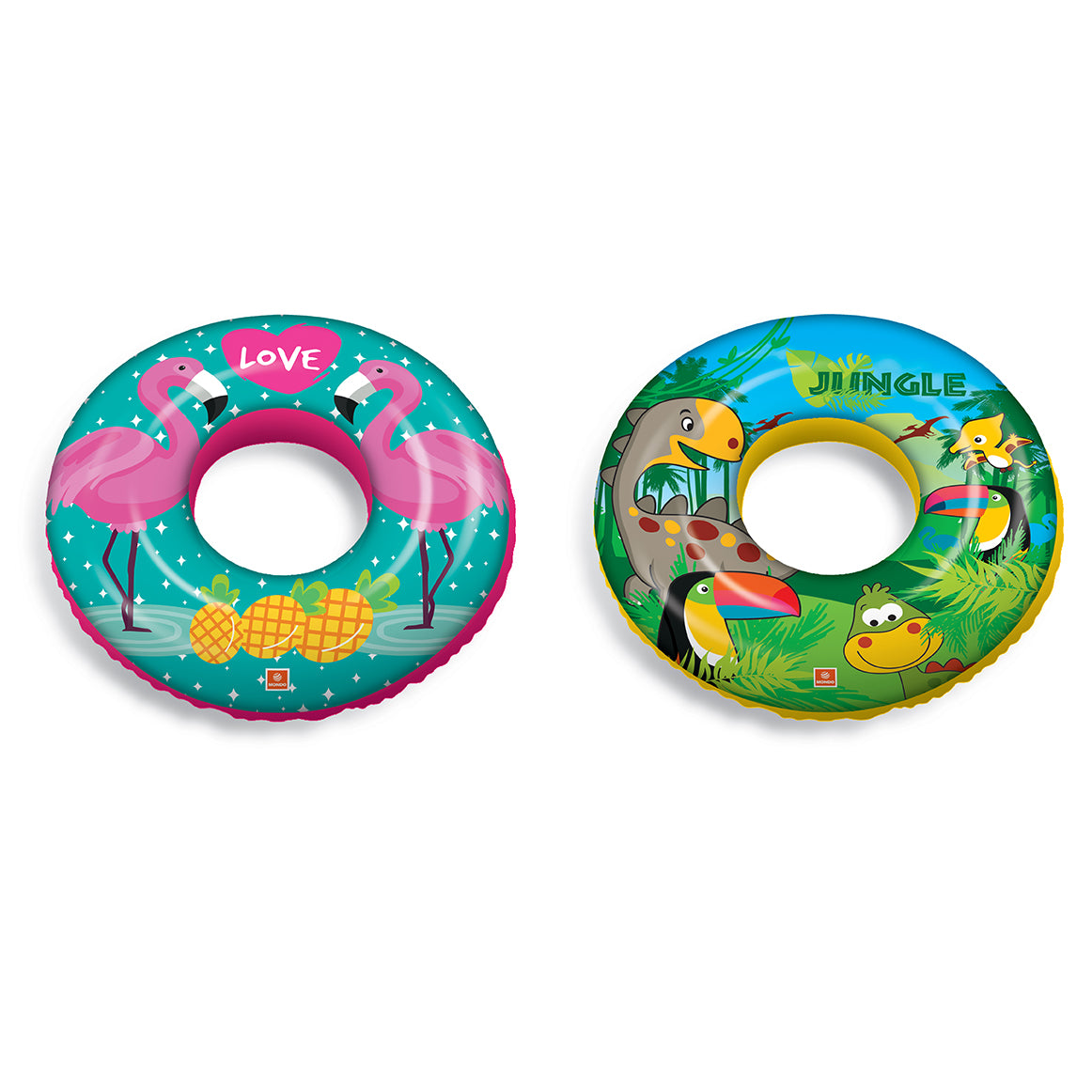 Inflatable flamingo and jungle swim ring 50 cm