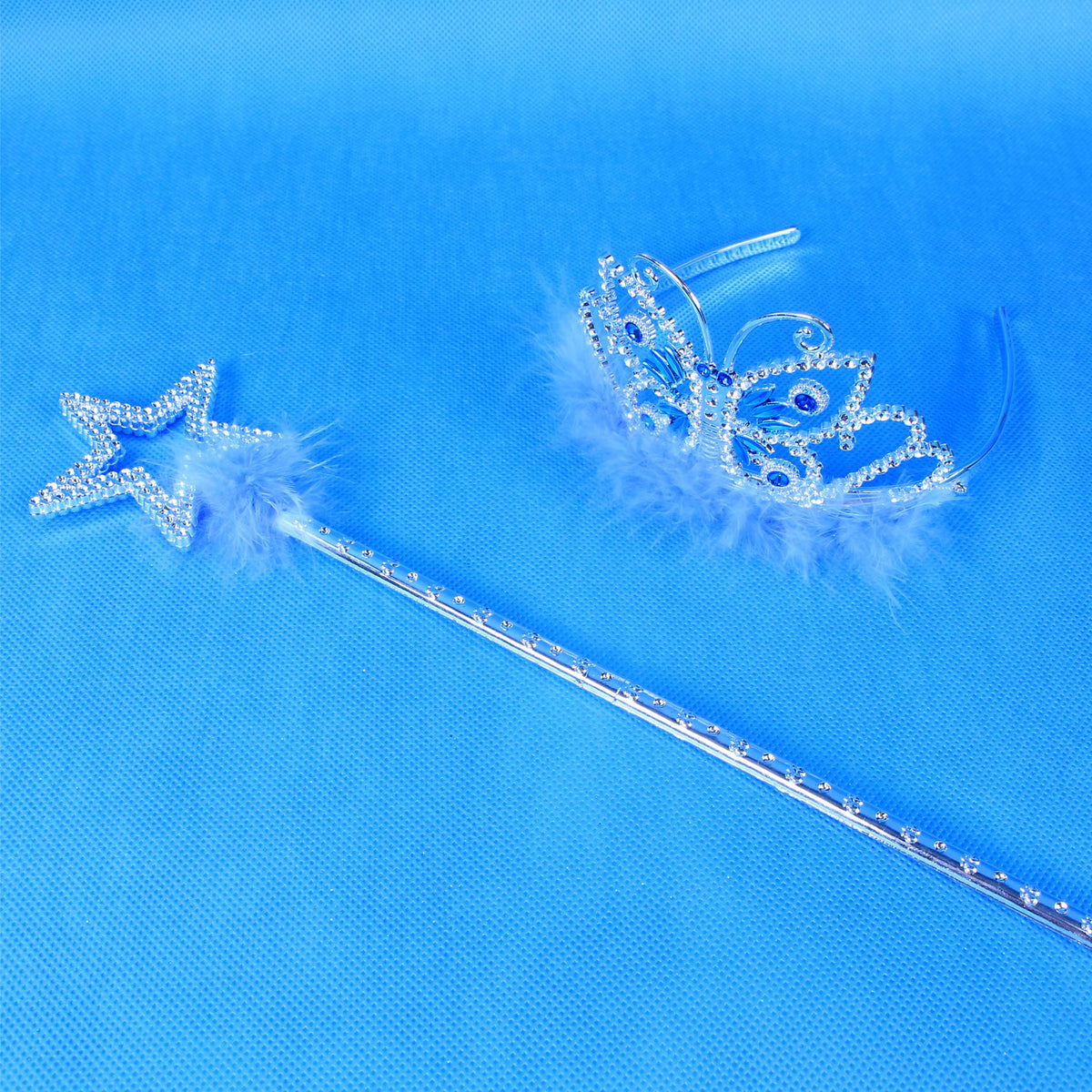 Blue princess crown and wand set