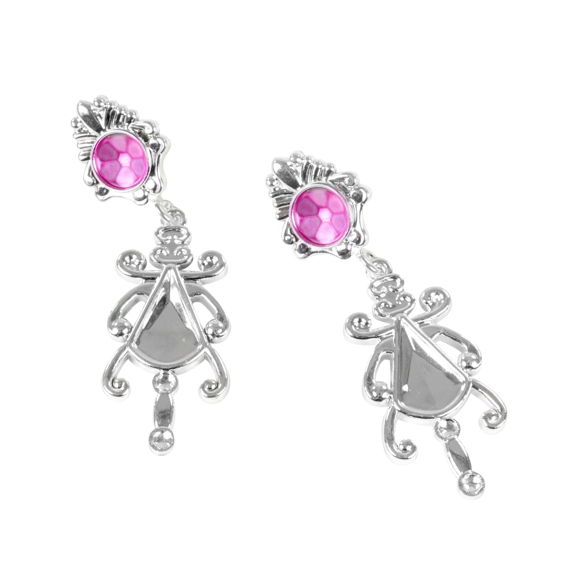 Silver Princess Crown with Earrings and Pink Stones