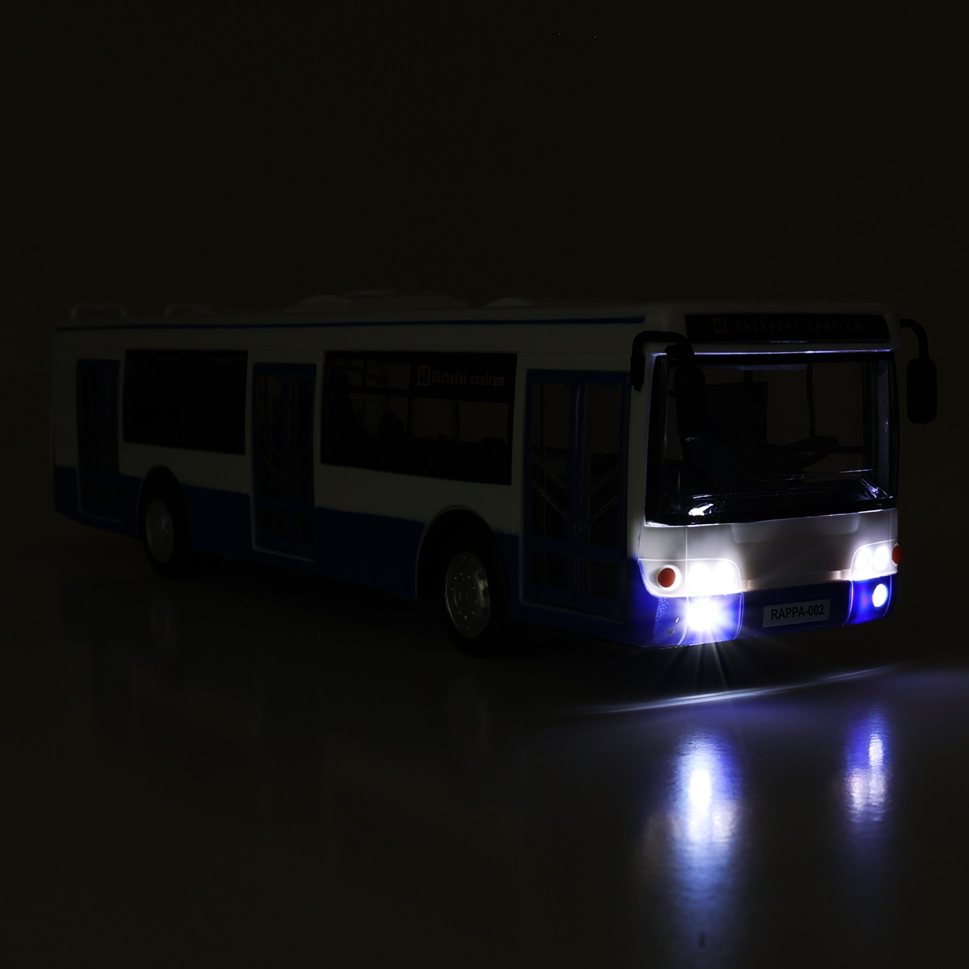 Blue toy bus with Czech stop announcements 28 cm