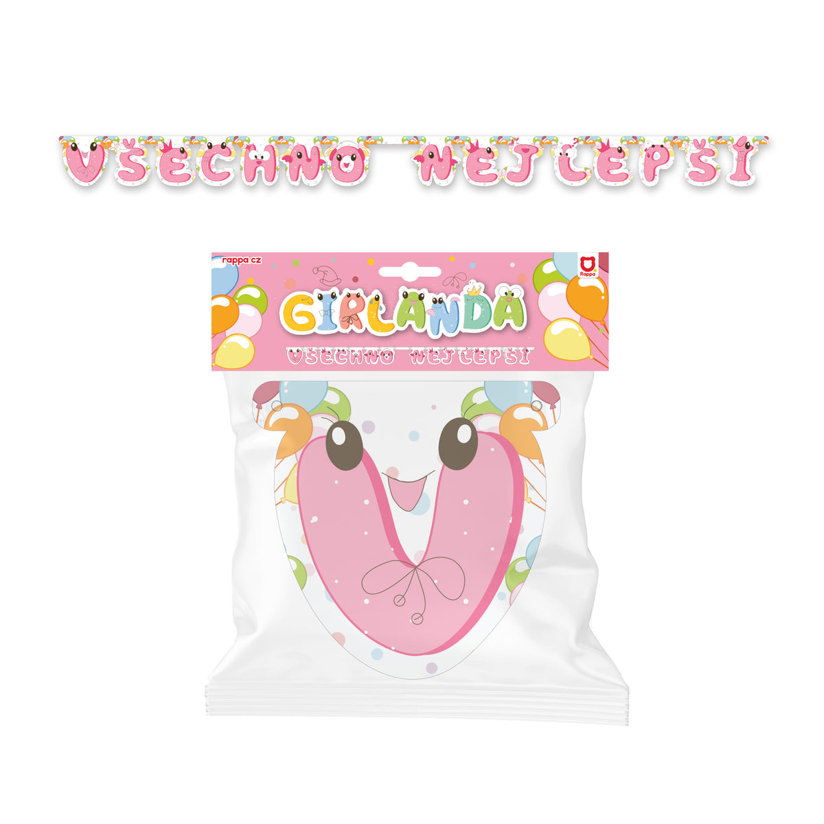Pink Happy Birthday paper garland 215 cm