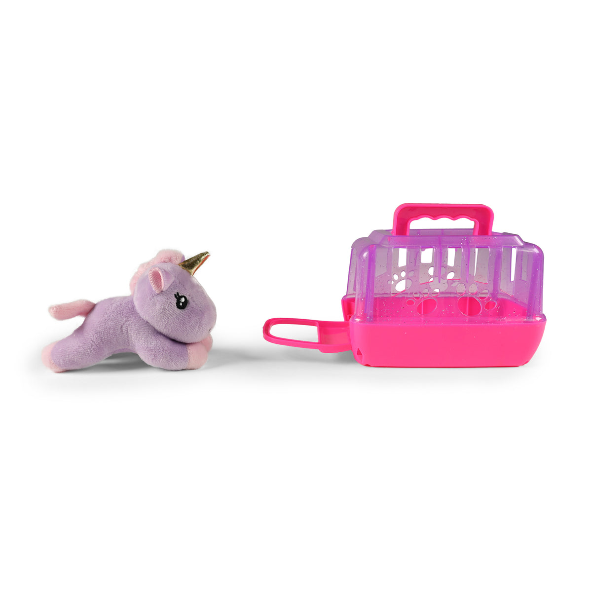 Portable pet carrier with plush unicorn