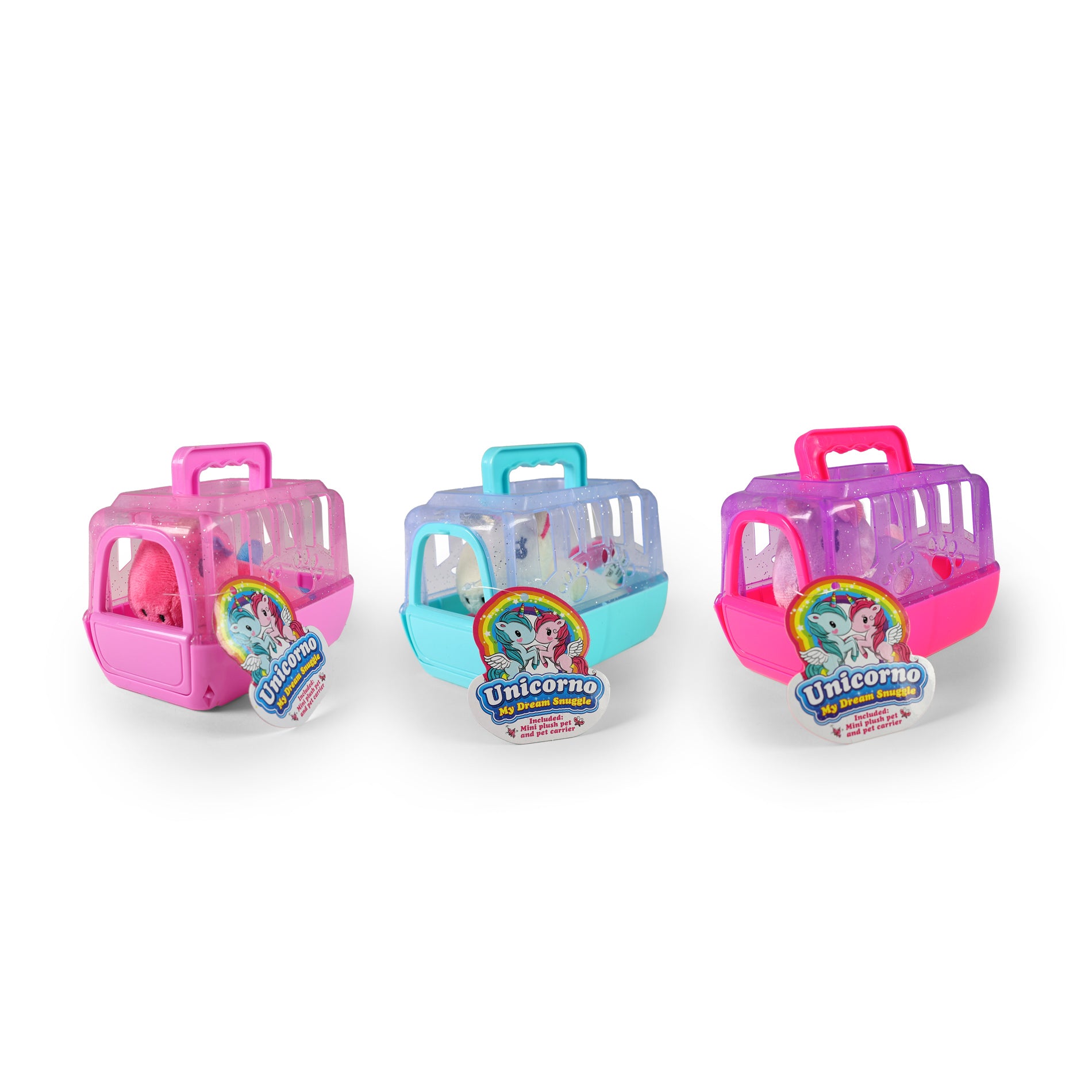 Portable pet carrier with plush unicorn